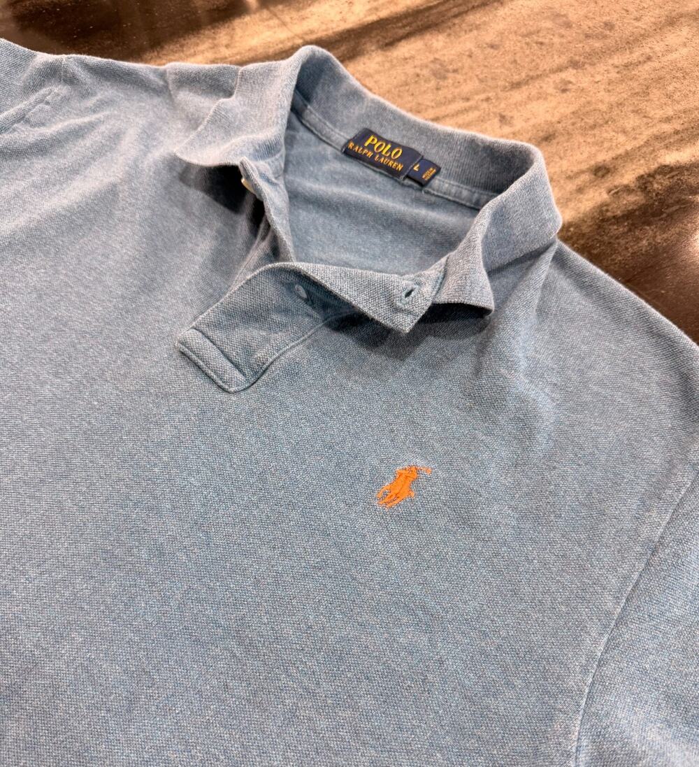 Polo Ralph Lauren Mesh Polo Shirt Men's Large Blue Orange Pony Classic Cotton